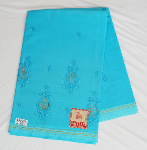 Arpita Pure Cotton Embroidered Saree - Blue Color
