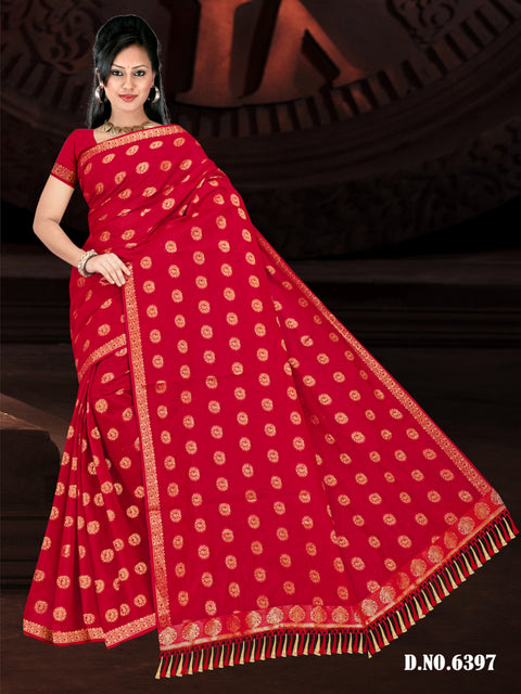 Sayali Pure Cotton Zari Woven Saree - Red