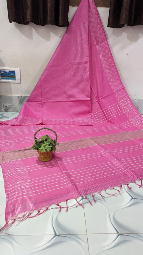 Kota Viscose Silk Saree With Stripe Lines Woven Design - Pink