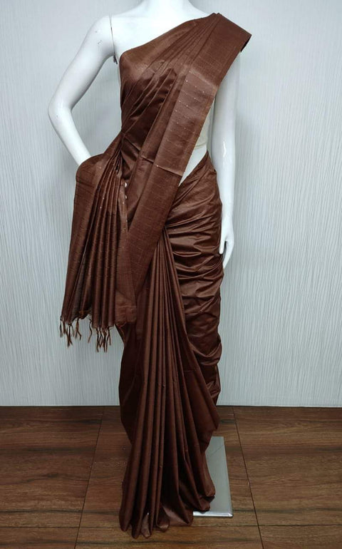 Kota Cotton Silk Saree Fancy Thread Woven Lines - Brown