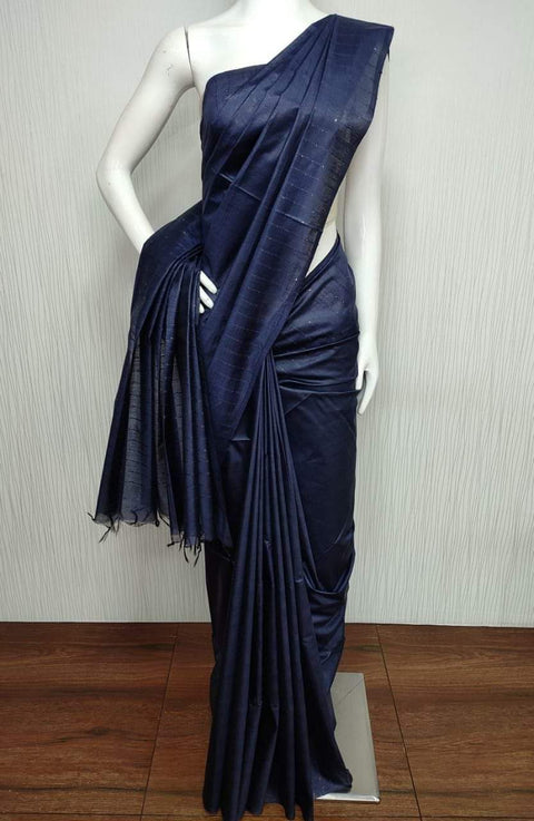 Kota Cotton Silk Saree Fancy Thread Woven Lines - Blue