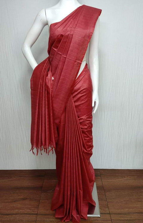 Kota Cotton Silk Saree Fancy Thread Woven Lines - Red