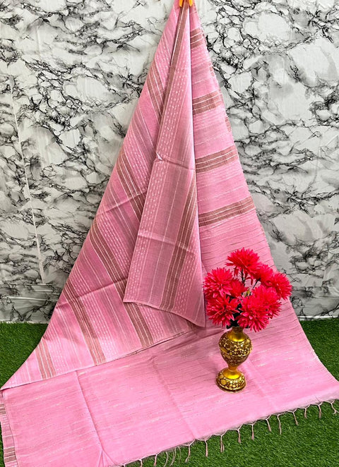 Kota Baswada Silk Saree  With Woven Sequence Lines - Light Pink Color
