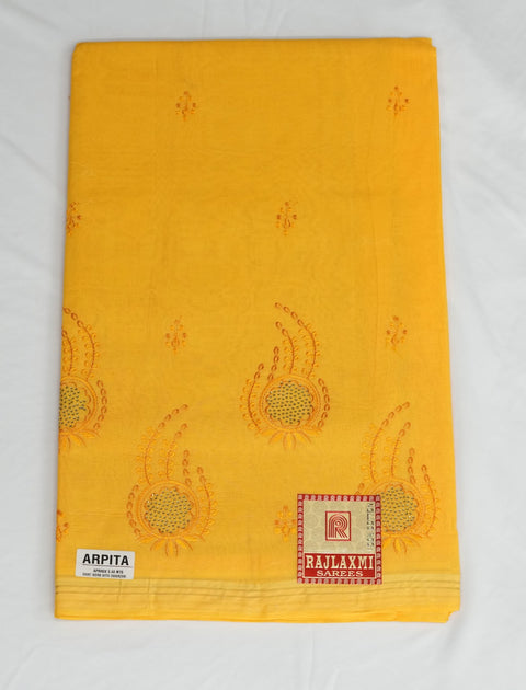 Arpita Pure Cotton Embroidered Saree - Yellow Color