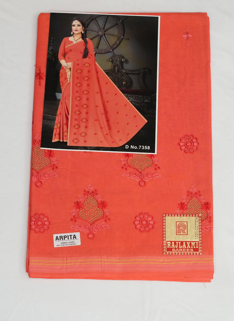 Arpita Pure Cotton Embroidered Saree - Red Color