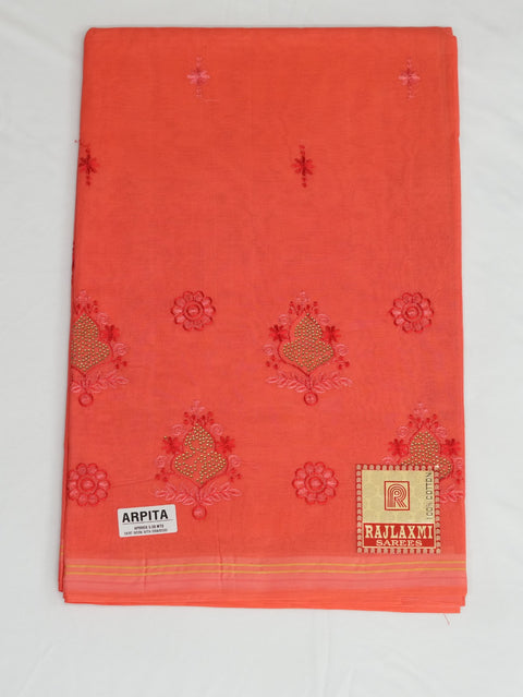 Arpita Pure Cotton Embroidered Saree - Red Color