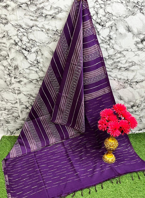 Kota Baswada Silk Saree  With Woven Sequence Lines - Purple Color