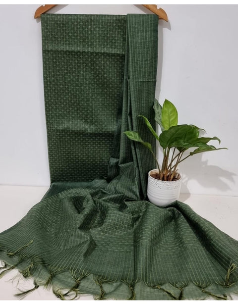 Kantha Woven Kota Banswara Silk Suits - Green