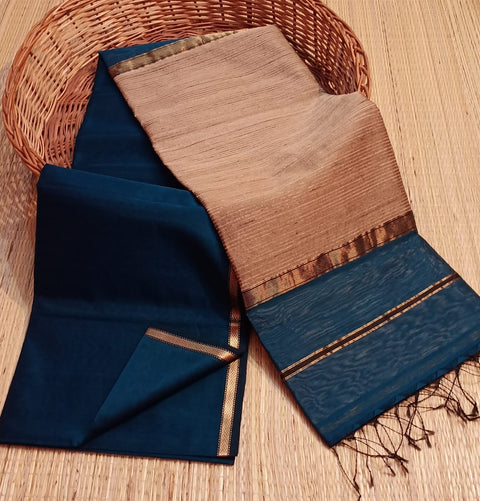 Maheshwari Handloom Semi Tussar Silk Saree - Blue