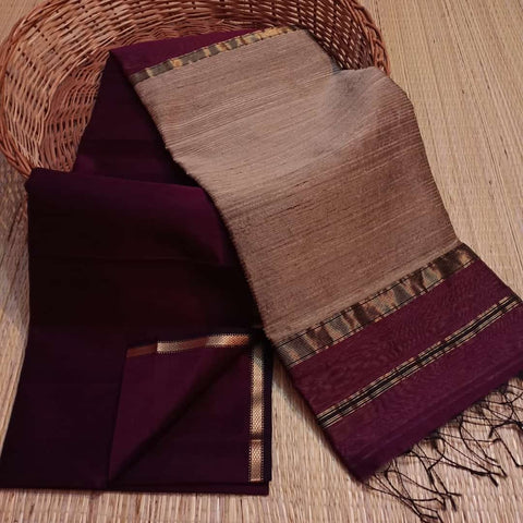Maheshwari Handloom Semi Tussar Silk Saree- Purple