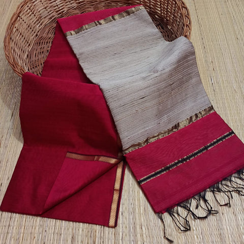 Maheshwari Handloom Semi Tussar Silk Saree - Red