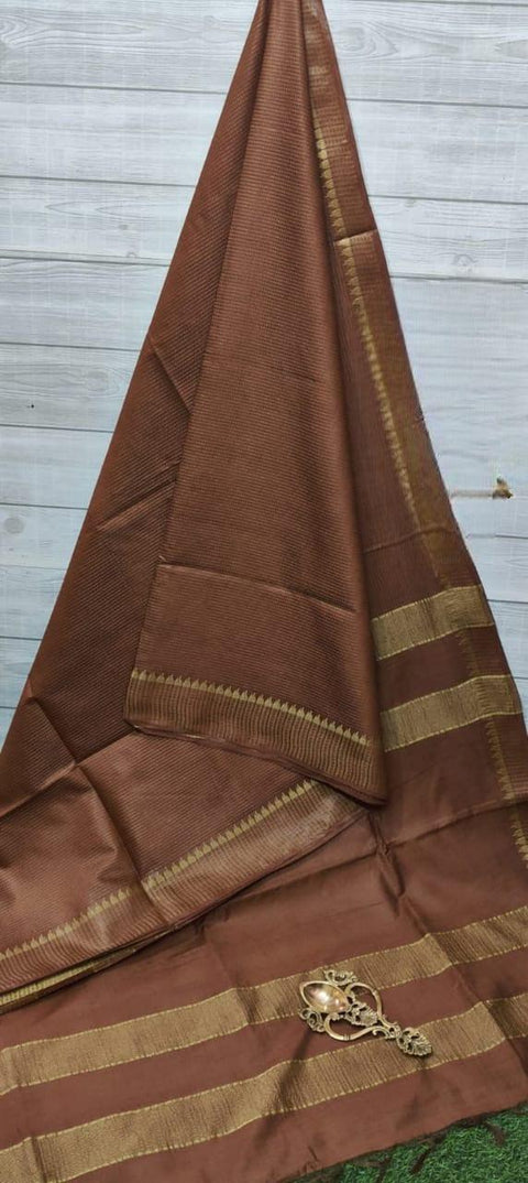 Mangalgiri Semi Silk Woven Saree - Brown - Trend In Need