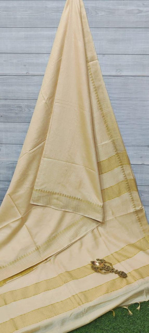 Mangalgiri Semi Silk Woven Saree - Cream - Trend In Need