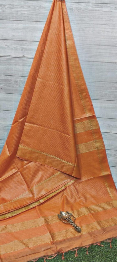 Mangalgiri Semi Silk Woven Saree - Orange - Trend In Need