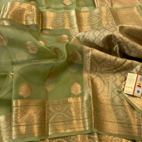 Pure Organza Banarasi Silk Saree - Green Color - Trend In Need