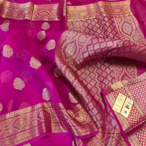 Pure Organza Banarasi Silk Saree - Rani Pink - Trend In Need
