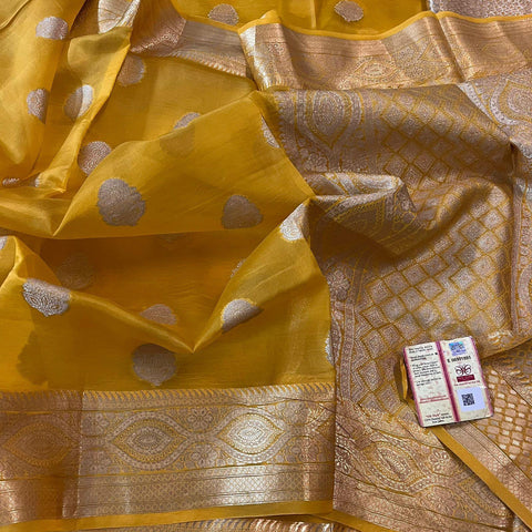 Pure Organza Banarasi Silk Saree - Yellow Color - Trend In Need