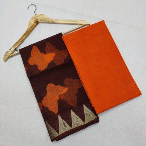 Kota Doria Orange Color Pure Cotton Suit With Multi Hydro Dye Print - Trend In Need