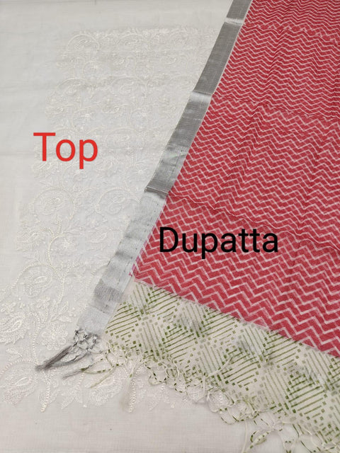 Red Color Chikankari Work Cotton Kota Doria Suit - Trend In Need