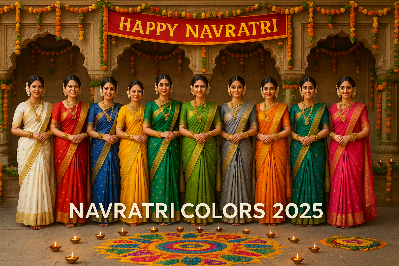 Shardiya Navratri Colours 2025: Handloom Sarees and Dress Materials (9 Days – 9 Colors)