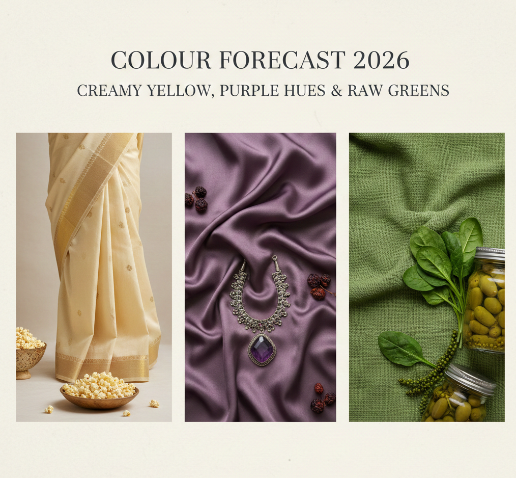 रंग पूर्वानुमान 2026: मलाईदार पीला, बैंगनी रंग और नए कच्चे हरे रंग 