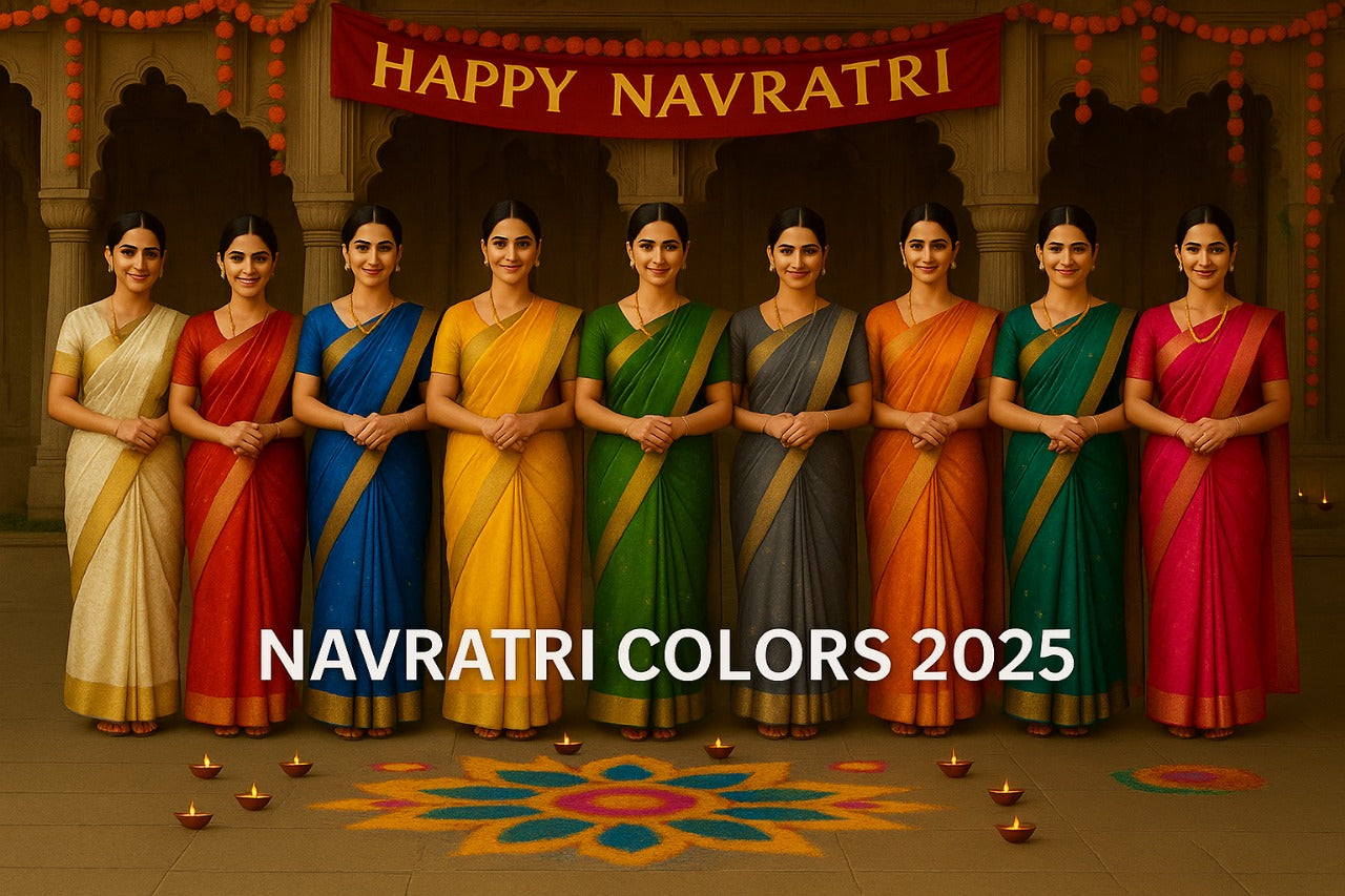 शारदीय नवरात्रि 2025 के रंग: 9 दिन – 9 रंगों के लिए हैंडलूम साड़ियाँ और ड्रेस मटेरियल्स
