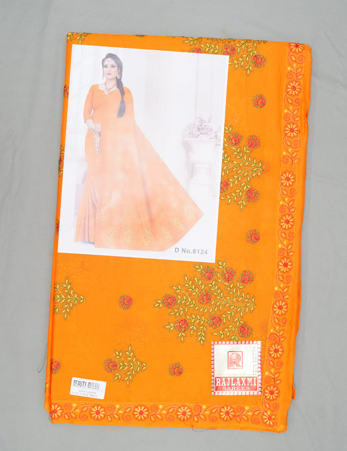 Beauty Queen Pure Cotton Embroidered Saree - Yellow Color