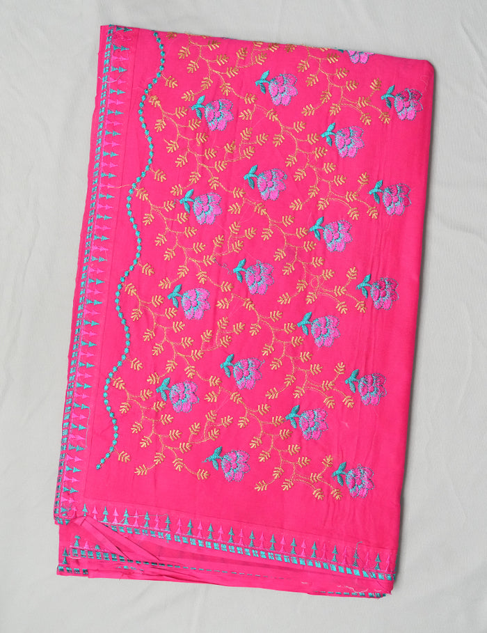 Beauty Queen Pure Cotton Embroidered Saree - Pink Color