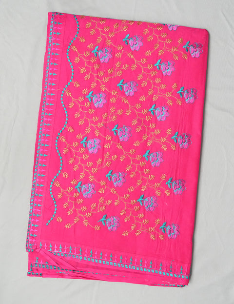 Beauty Queen Pure Cotton Embroidered Saree - Pink Color