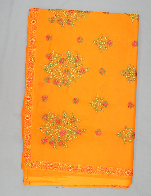 Beauty Queen Pure Cotton Embroidered Saree - Yellow Color