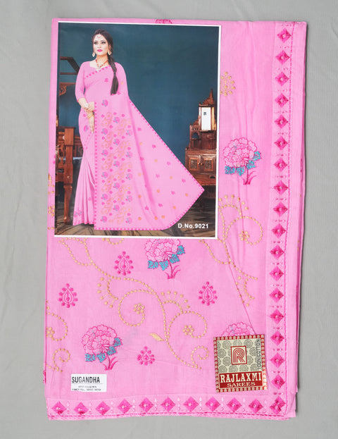 Sugandha Pure Cotton Embroidered Saree - Pink Color