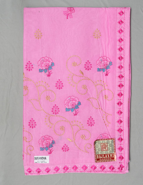Sugandha Pure Cotton Embroidered Saree - Pink Color