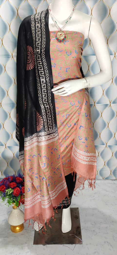 Cotton Silk Blend Dress Material with Printed Design - Pink color