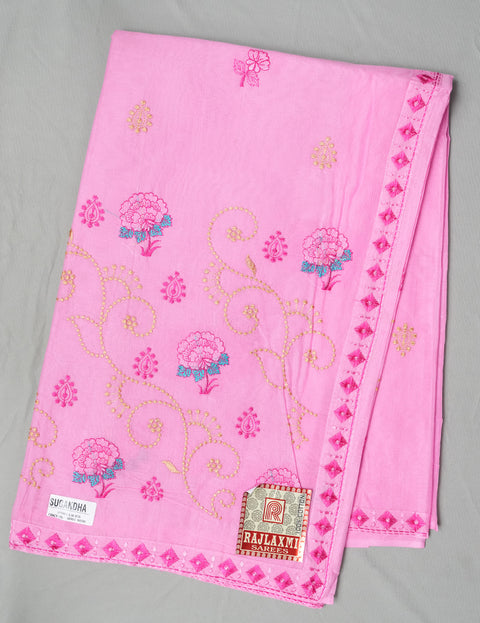 Sugandha Pure Cotton Embroidered Saree - Pink Color
