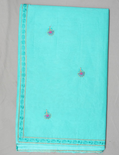 Sindhu Pure Cotton Embroidered Saree - Greenish Blue Color