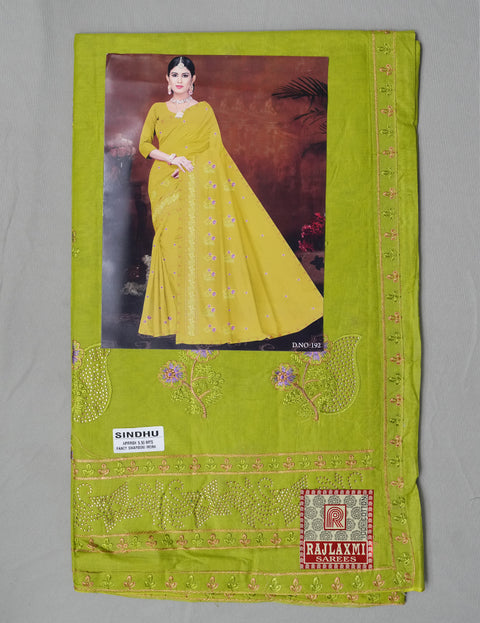 Sindhu Pure Cotton Embroidered Saree - Olive Color