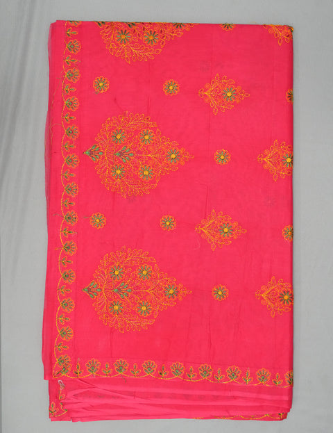 Beauty Queen Pure Cotton Embroidered Saree - Pinkish Red Color