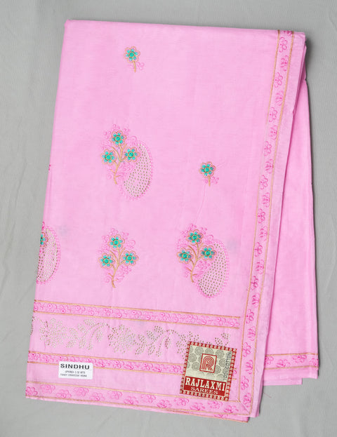 Sindhu Pure Cotton Embroidered Saree - Pink Color