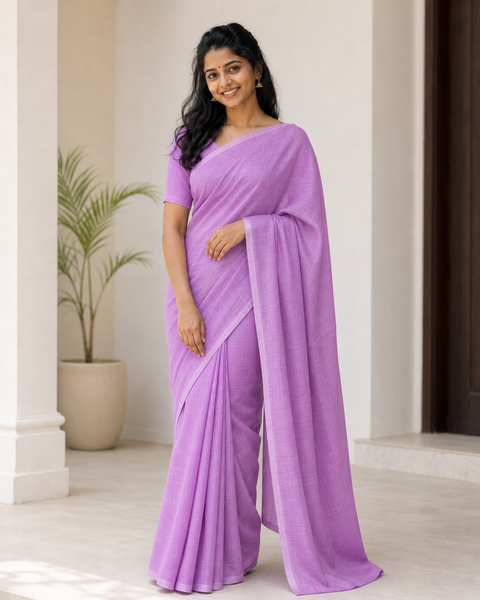 Kota Cotton Plain Saree - Purple Color