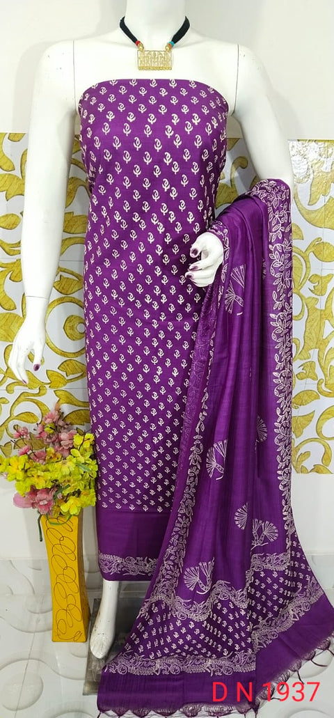 Katan Dress Material With Rubber Print - Purple Color