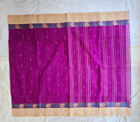 Bengal Tant Cotton Saree Without Blouse Piece - Purple Colour