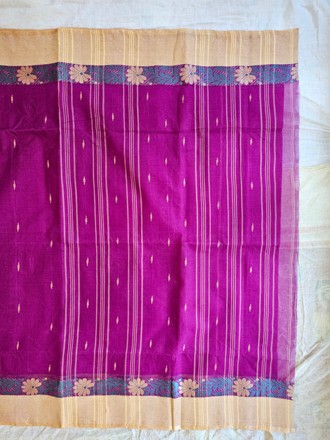 Bengal Tant Cotton Saree Without Blouse Piece - Purple Colour