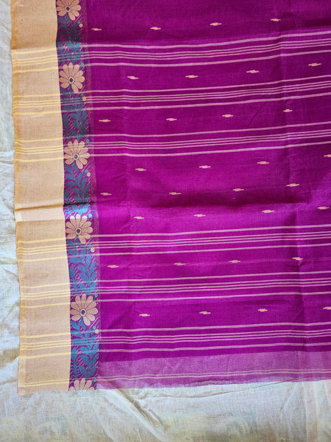 Bengal Tant Cotton Saree Without Blouse Piece - Purple Colour