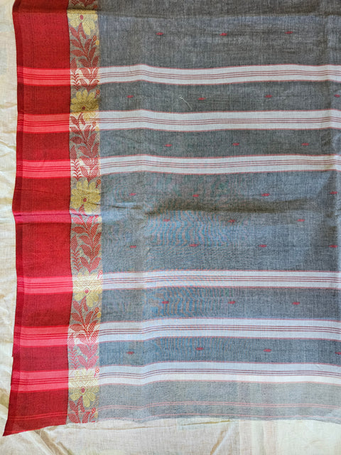 Bengal Tant Cotton Saree Without Blouse Piece - Grey Colour