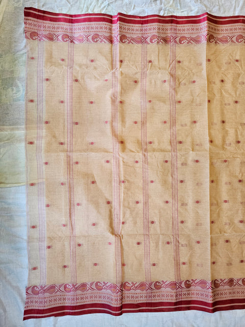 Bengal Tant Cotton Saree Without Blouse Piece - Cream Color