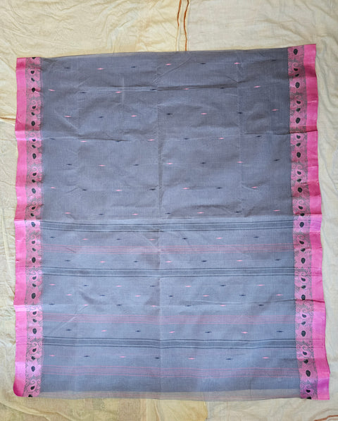 Bengal Tant Cotton Saree Without Blouse Piece - Grey-Colour