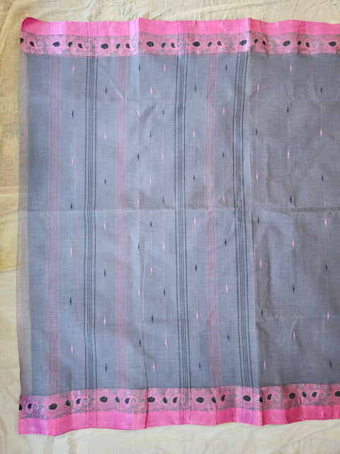 Bengal Tant Cotton Saree Without Blouse Piece - Grey-Colour