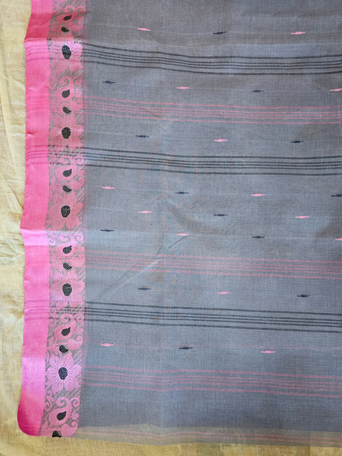 Bengal Tant Cotton Saree Without Blouse Piece - Grey-Colour