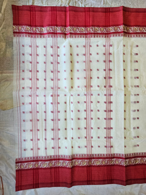 Bengal Tant Cotton Saree Without Blouse Piece - Off White Colour