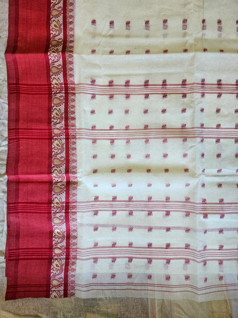 Bengal Tant Cotton Saree Without Blouse Piece - Off White Colour